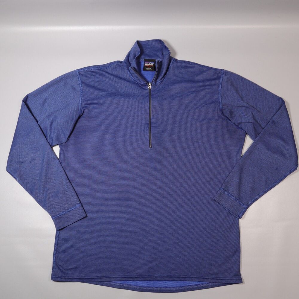 Patagonia Mens Medium M Capilene 1/4 Zip Blue Performance Base Layer Made USA